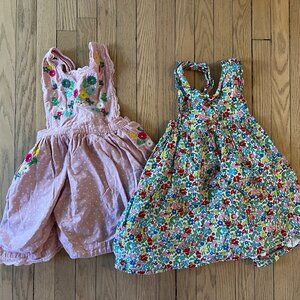 Lot of 2 Mini Boden Cross-back Dresses, Size 6-7; Embroidered Pink, Ditsy Floral